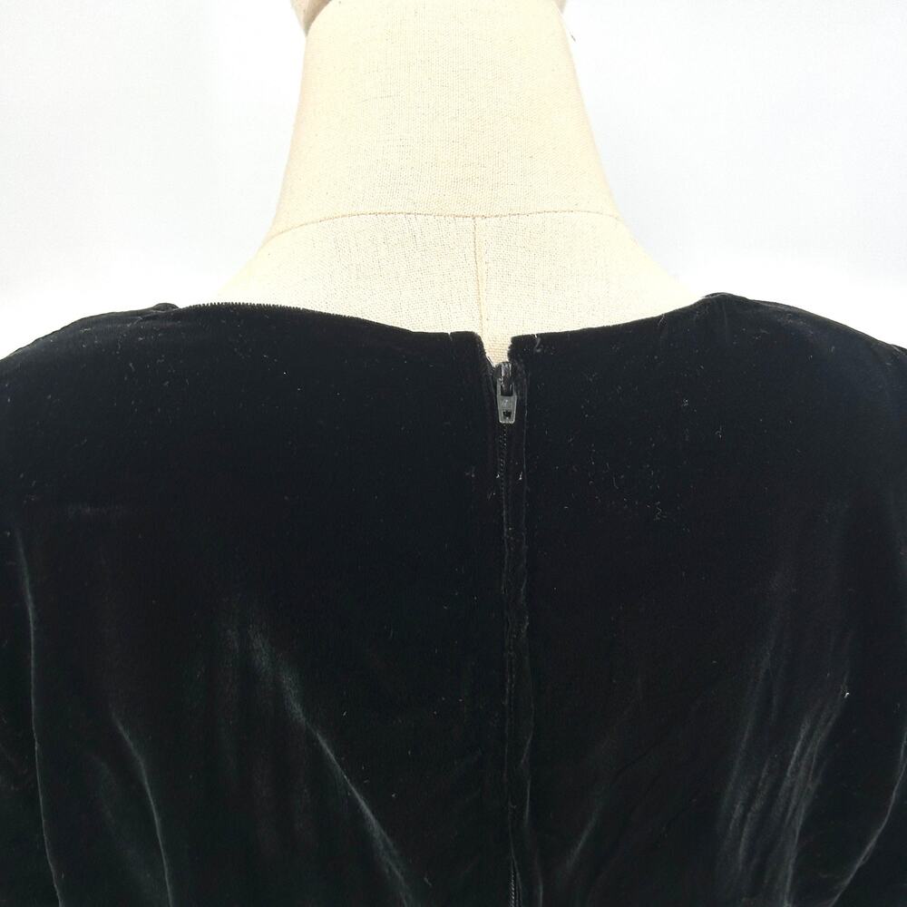 Vintage 80s Black Velvet Puff Sleeve Romantic Goth Evening Blouse - Picture 6 of 7